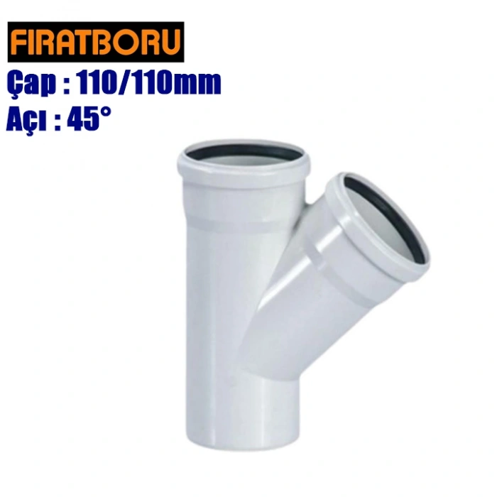 FIRAT PVC Tek Çatal 110/110mm 45°, PVC Tek Çatal 45°, 1 Adet