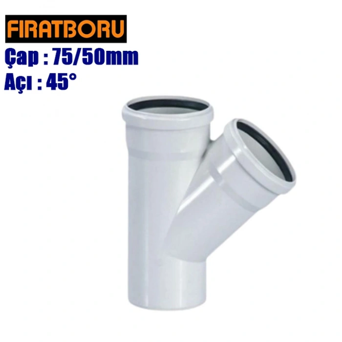 FIRAT PVC Tek Çatal 75/50mm 45°, PVC Tek Çatal 45°, 1 Adet