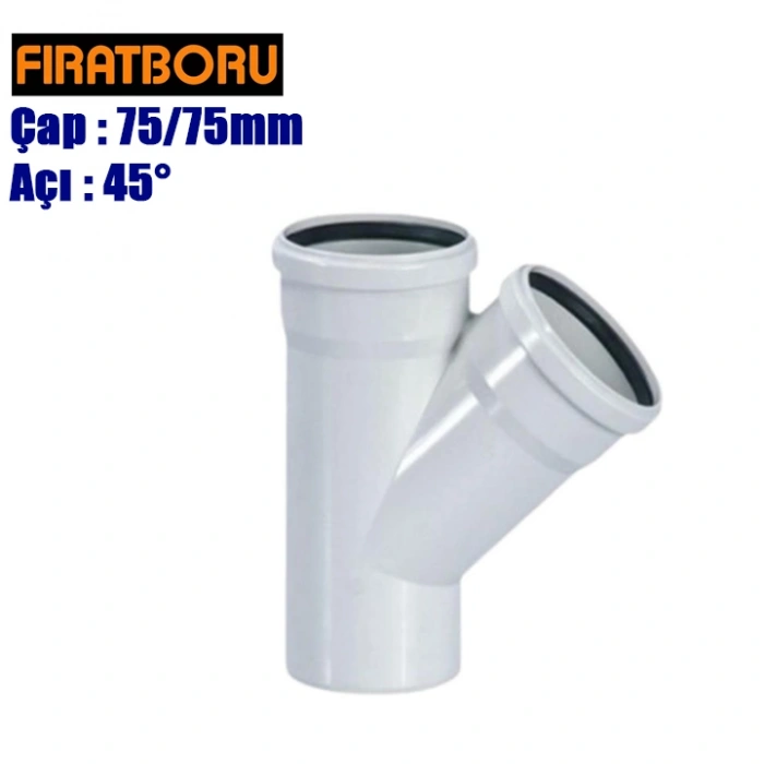 FIRAT PVC Tek Çatal 75/75mm 45°, PVC Tek Çatal 45°, 1 Adet