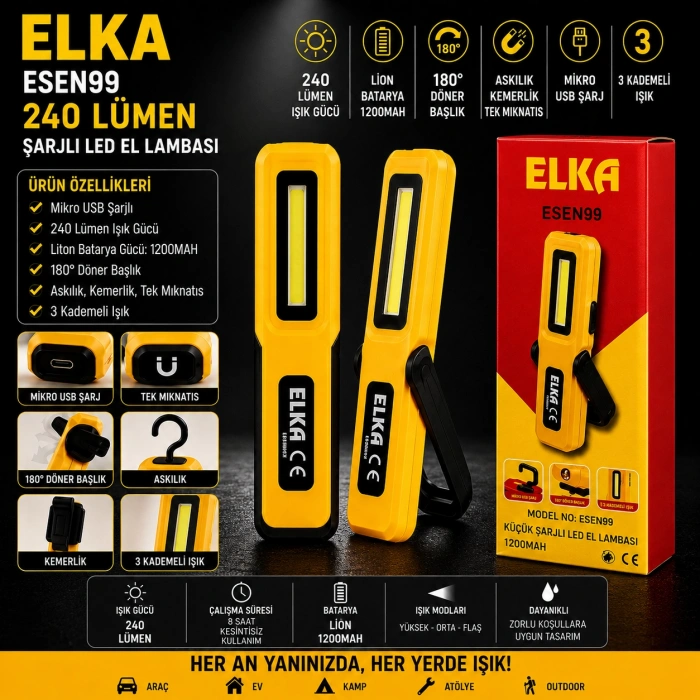 Küçük Şarjlı Led El Lambası 1200MAH