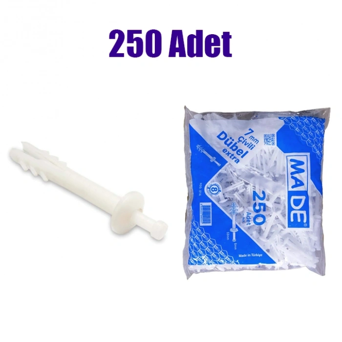 MADE 7mm Çivili Dübel Extra 250 Adet, Çivili Dübel,