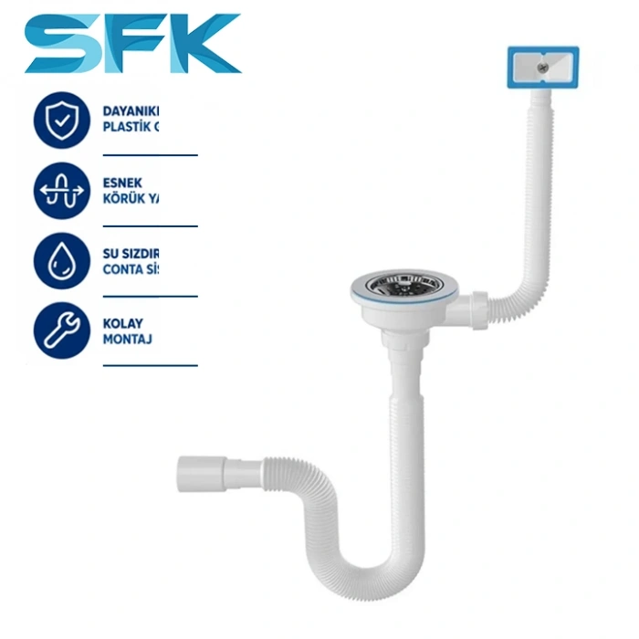 SFK Çöpmak Kafa Evye Sifonu – Taşmalıklı & Damlalıklı, 1 Adet