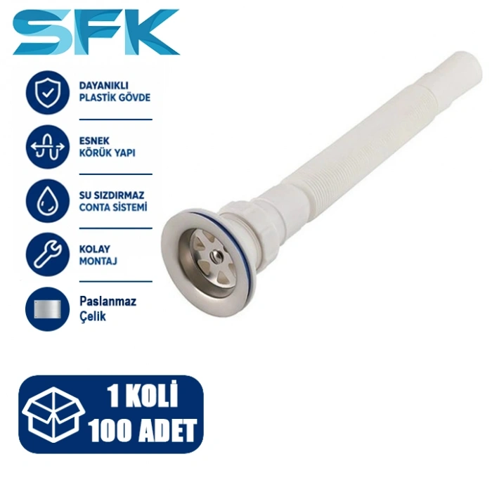 SFK Lüx Rekorlu Körüklü Sifon, Paslanmaz Çelik 100 Adet