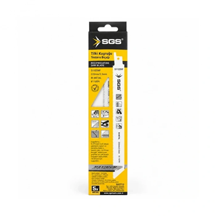 SGS Tilki Kuyruğu Çok Amaçlı, Paket İçi 5 Adet ,225 mm Bi-Metal 5’li Metal Kesim Bıçağı