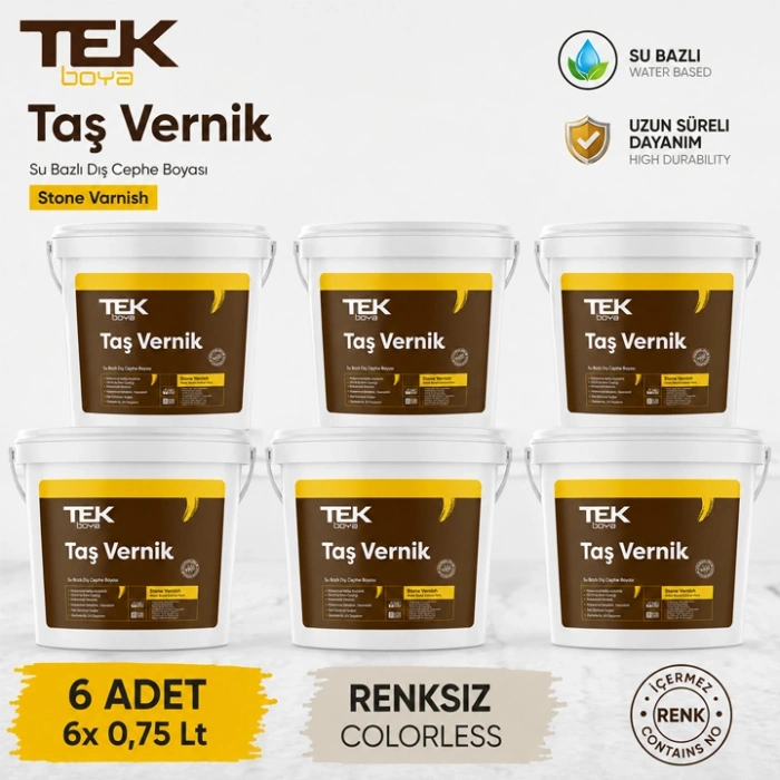TEK Boya Su Bazlı Çok Amaçlı Taş Ve Ahşap Verniği 6 Adet x 0.75lt, Kokusuz Ve Renksizdir.