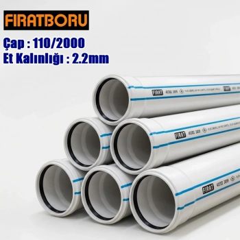 FIRAT 110/2000mm PVC Atık Su Borusu, 2.2mm Et Kalınlığı, 1 Adet