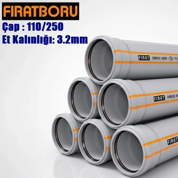 FIRAT 110/250mm Dublex PVC Atık Su Borusu, 3.2mm Et Kalınlığı, 1 Adet