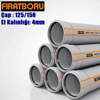 FIRAT 125/150mm Dublex PVC Atık Su Borusu, 4mm Et Kalınlığı, 1 Adet
