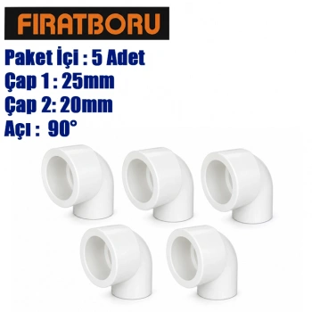 FIRAT Redüksiyon Dirsek 25*20*90, PPRC 25*20*90° Redüksiyon Dirsek, 5 Adet, 7B24025020