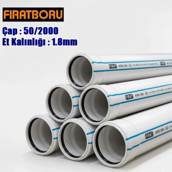 FIRAT 50/2000mm PVC Atık Su Borusu, 1.8mm Et Kalınlığı, 1 Adet