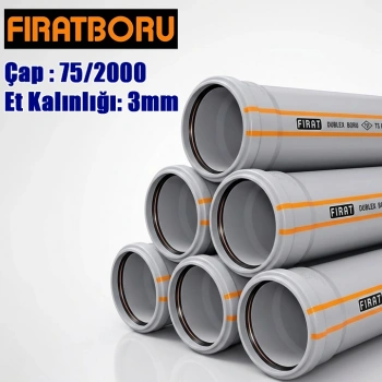 FIRAT 75/2000mm Dublex PVC Atık Su Borusu, 3mm Et Kalınlığı, 1 Adet