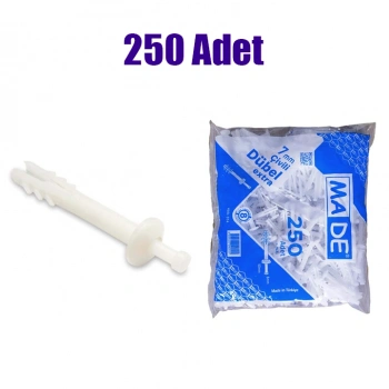 MADE 7mm Çivili Dübel Extra 250 Adet, Çivili Dübel,