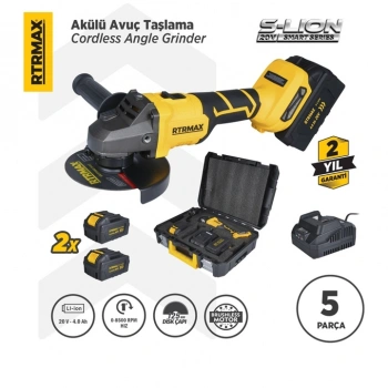 RTRMAX Akülü Avuç Taşlama, 18V Çift Akülü 4 Ah, Hız Ayarlamalı, Set(2 YIL GARANTİLİ)