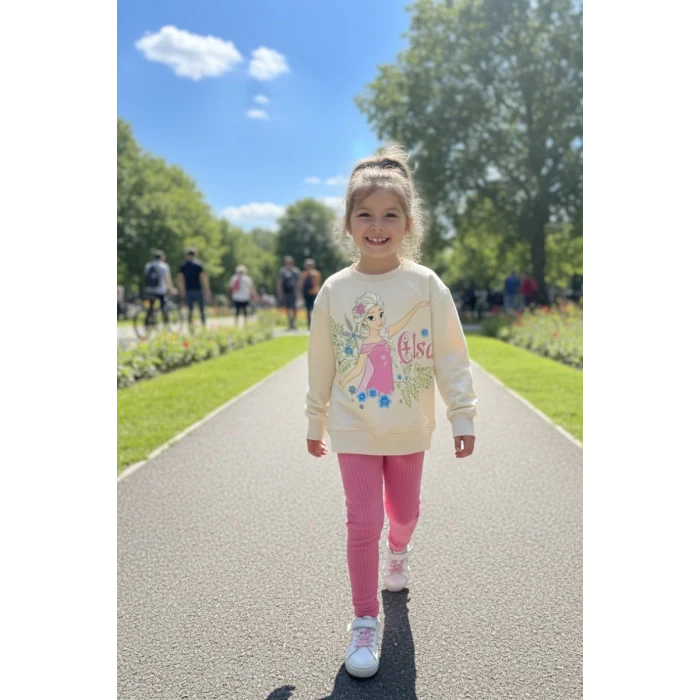 Elsa Desenli Mevsimlik Pembe Renk Taytlı Takım