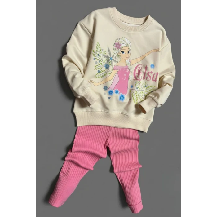 Elsa Desenli Mevsimlik Pembe Renk Taytlı Takım