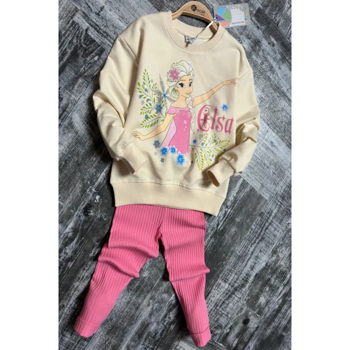 Elsa Desenli Mevsimlik Pembe Renk Taytlı Takım