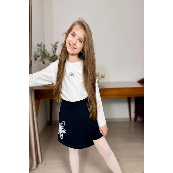 Nakışlı Şort Etekli 2li Kız Çocuk Takım