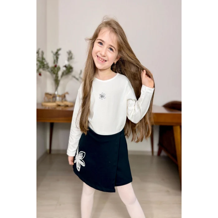 Nakışlı Şort Etekli 2li Kız Çocuk Takım