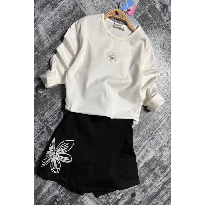 Nakışlı Şort Etekli 2li Kız Çocuk Takım