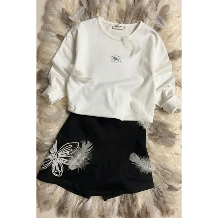 Nakışlı Şort Etekli 2li Kız Çocuk Takım