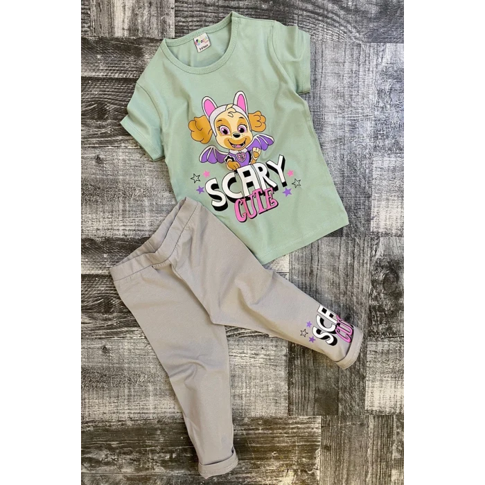 Paw Patrol Skye Baskılı Yeşil Renk Kız Çocuk Taytlı Takım