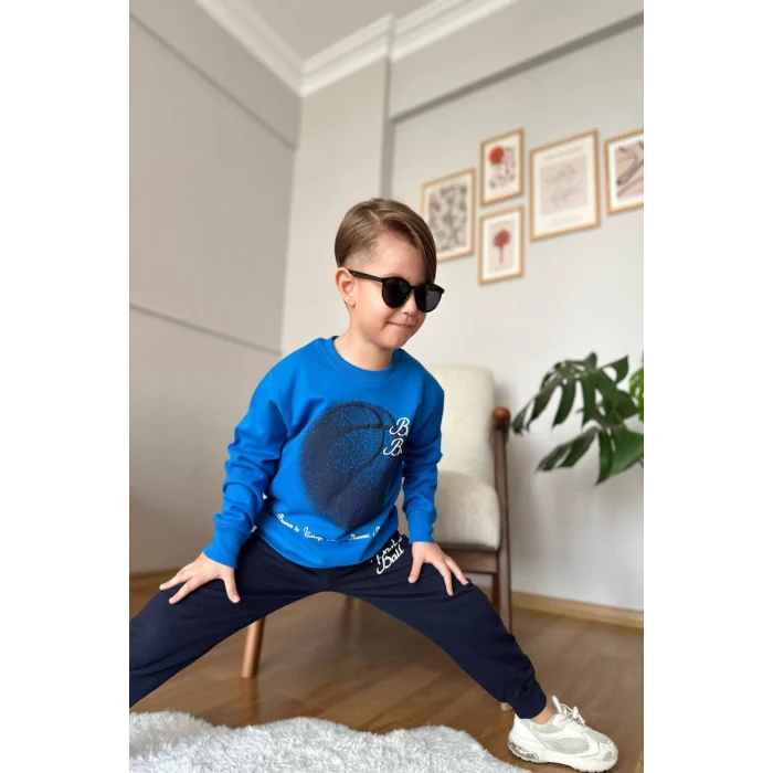 Basketball Yazı Desenli Mavi Renk Erkek Çocuk Eşofman Takımı