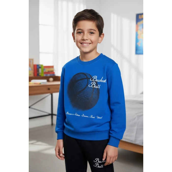 Basketball Yazı Desenli Mavi Renk Erkek Çocuk Eşofman Takımı