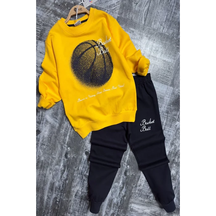 Basketball Yazı Desenli Sarı Renk Erkek Çocuk Eşofman Takımı