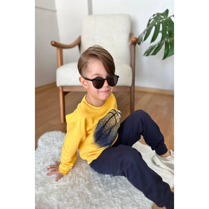 Basketball Yazı Desenli Sarı Renk Erkek Çocuk Eşofman Takımı