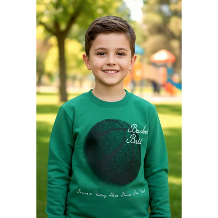 Basketball Yazı Desenli Yeşil Renk Erkek Çocuk Eşofman Takımı