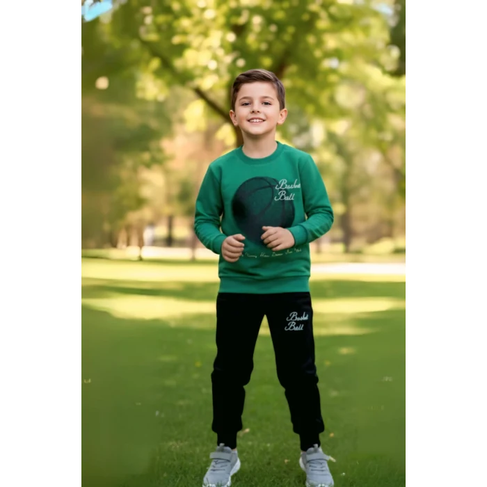 Basketball Yazı Desenli Yeşil Renk Erkek Çocuk Eşofman Takımı