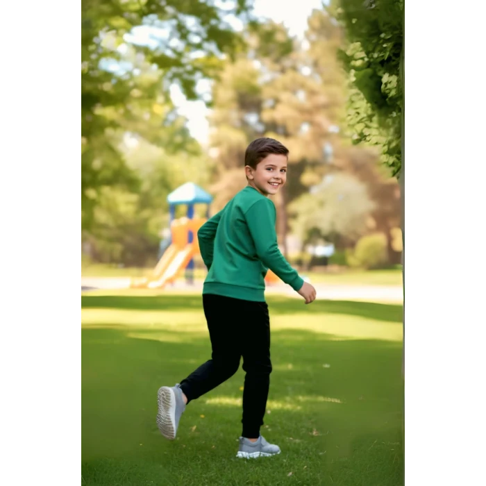 Basketball Yazı Desenli Yeşil Renk Erkek Çocuk Eşofman Takımı