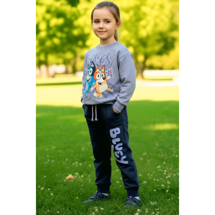 Bluey Desenli Lila Renk Kız Çocuk Eşofman Takım