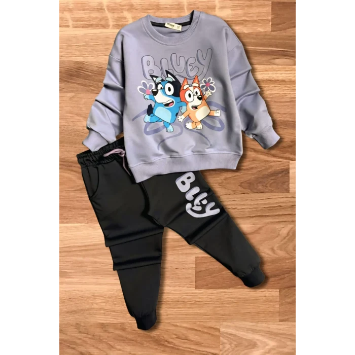 Bluey Desenli Lila Renk Kız Çocuk Eşofman Takım