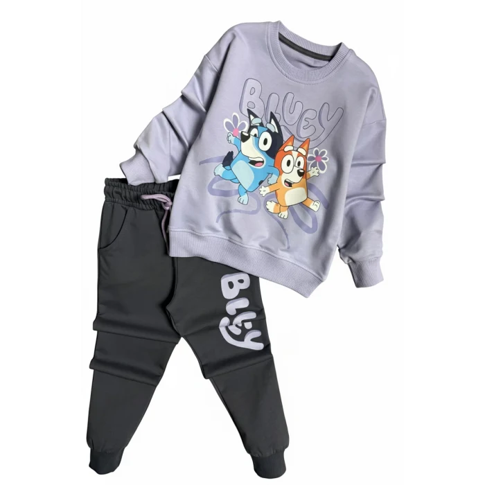 Bluey Desenli Lila Renk Kız Çocuk Eşofman Takım