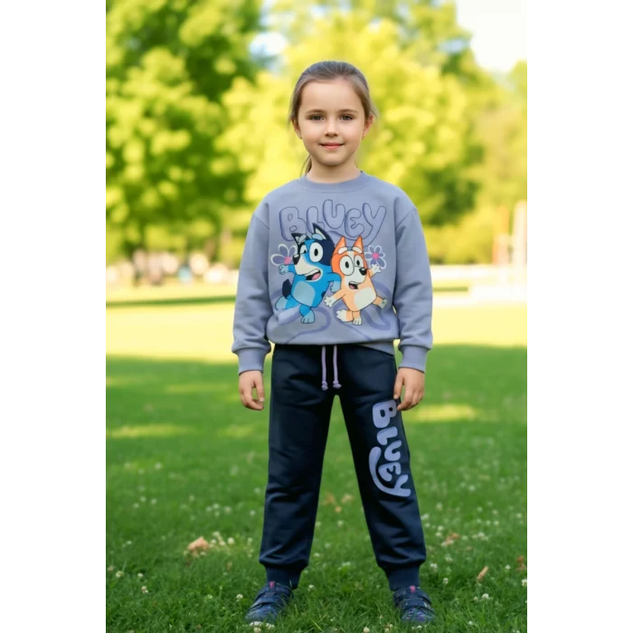 Bluey Desenli Lila Renk Kız Çocuk Eşofman Takım