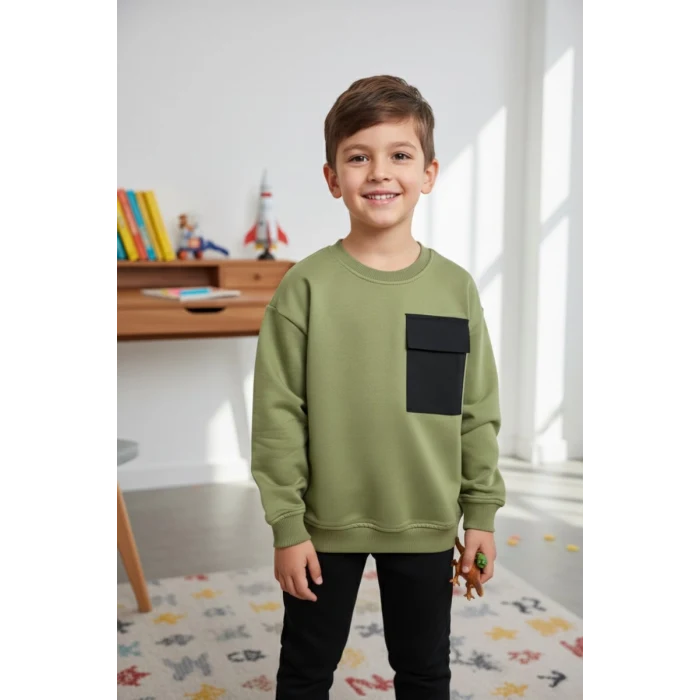 Cep Detaylı Erkek Çocuk Yeşil Renk Eşofman Takım