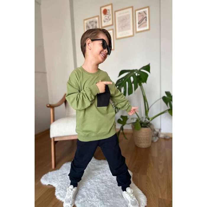 Cep Detaylı Erkek Çocuk Yeşil Renk Eşofman Takım