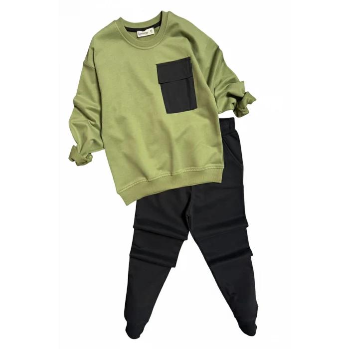 Cep Detaylı Erkek Çocuk Yeşil Renk Eşofman Takım