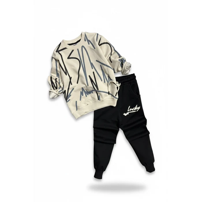 Çizgi Desenli Siyah Renk Erkek Çocuk Eşofman Takım