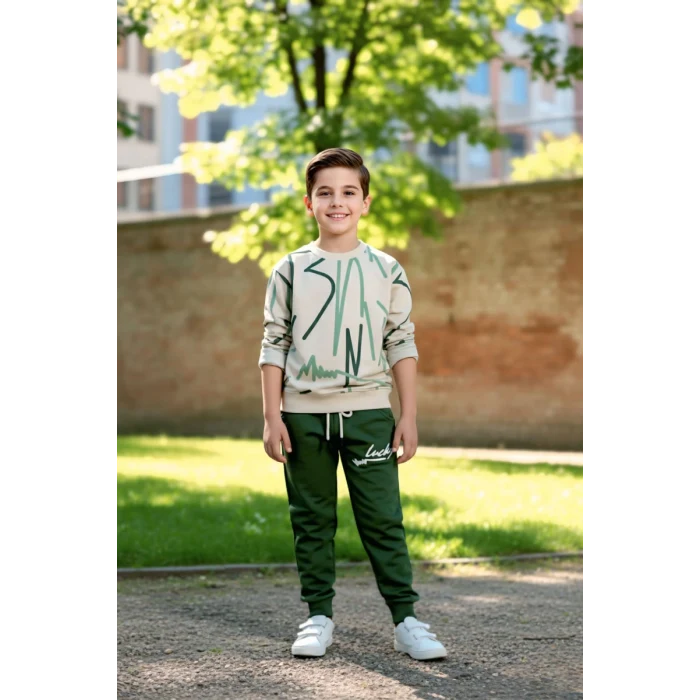 Çizgi Desenli Yeşil Renk Erkek Çocuk Eşofman Takım