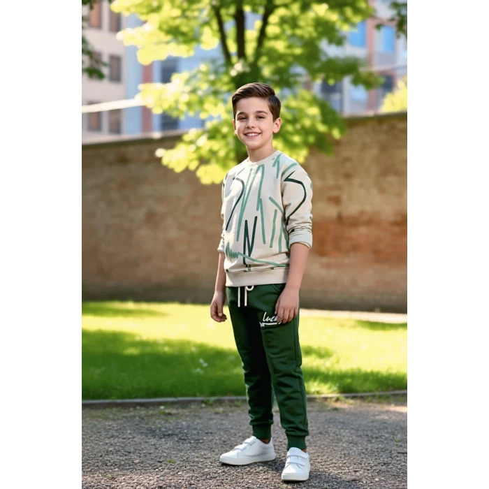 Çizgi Desenli Yeşil Renk Erkek Çocuk Eşofman Takım