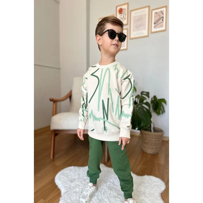 Çizgi Desenli Yeşil Renk Erkek Çocuk Eşofman Takım