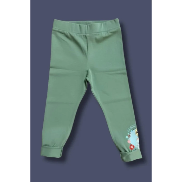 Elsa Desenli Yeşil Renk Kız Çocuk Taytlı Takım