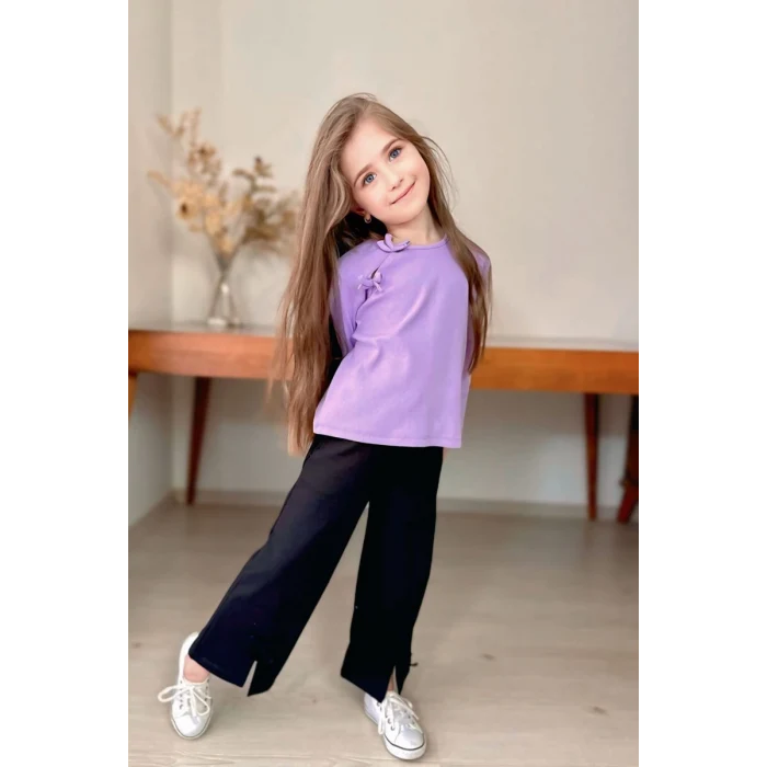 Fiyonk ve Yırtmaç Detaylı Kız Çocuk 2li Takım