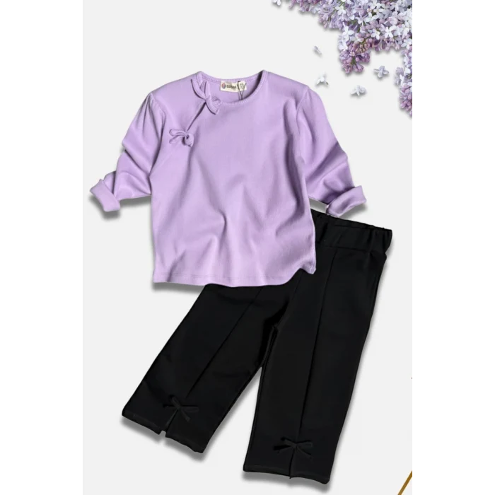 Fiyonk ve Yırtmaç Detaylı Kız Çocuk 2li Takım