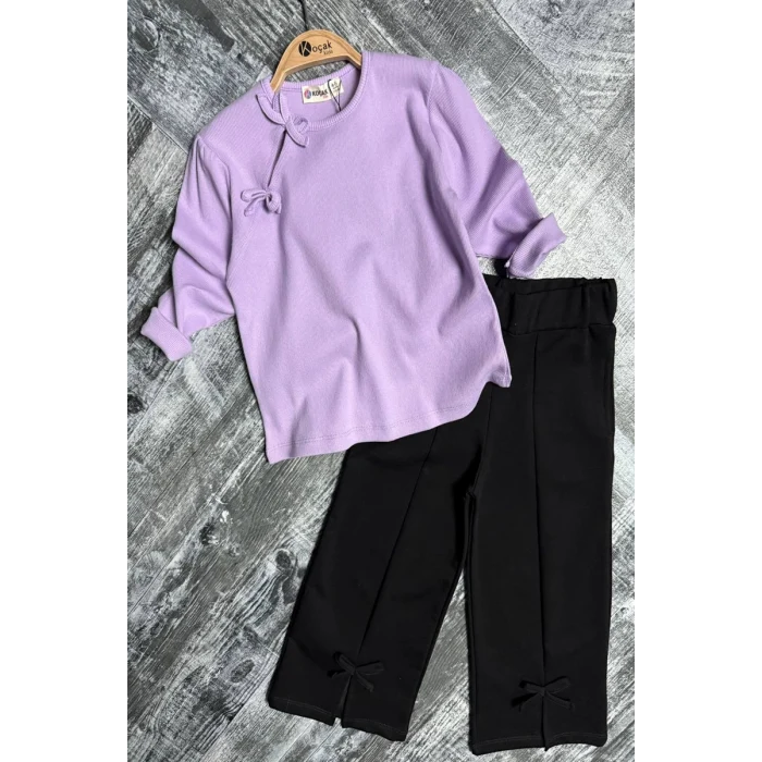 Fiyonk ve Yırtmaç Detaylı Kız Çocuk 2li Takım