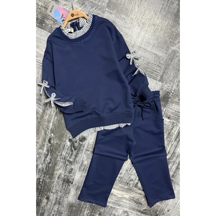 Gömlek Desenli Lacivert Renk Kız Çocuk Takım