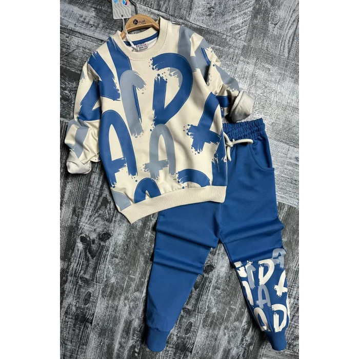 Harf Desenli Mavi Renk Erkek Çocuk Eşofman Takım