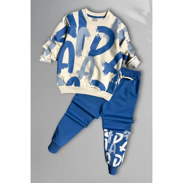 Harf Desenli Mavi Renk Erkek Çocuk Eşofman Takım